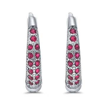 Eternity Huggie Hoop Earrings Channel Round Simulated Ruby CZ 925 Sterling Silver (14mm)